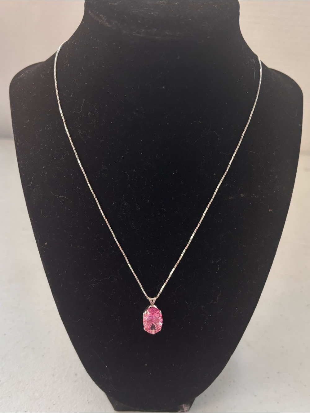 JTV Silver Necklace with Pink Oval Crystal Pendant